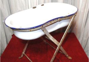 Porcelain Baby Bathtub with Stand Vintage French Baby Bath Storage Bowl Stand Display