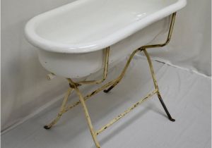 Porcelain Baby Bathtub with Stand Vintage Porcelain Enamel Baby Bath On Folding Stand at 1stdibs