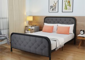 Queen Bed Frame On the Floor Jeanne Upholstered Tufted Fabric Queen Bed Frame with Iron Trim
