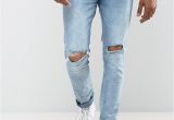 Ripped Jeans for Men Light Blue Bershka Skinny Jeans with Knee Rips In Light Blue Wash Products