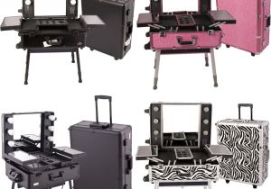 Rolling Makeup Case with Lights Cosmetic Professional Hair Stylist Rolling Studio Case W 6 Cfl