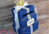 Royal Blue and Gold Baby Shower Chair Card Box 3 Tier In Royal Blue Gold White Gift Money Box for Any