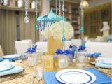 Royal themed Baby Shower Chair Umbrella Centerpieces for Baby Shower Blue White and Gold Baby