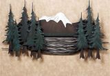 Rustic Decorative Pine Trees Rustic Art Pine Trees Mountains Lake Metal Rustic Art