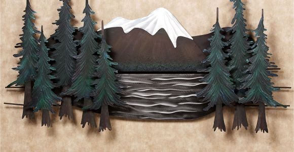 Rustic Decorative Pine Trees Rustic Art Pine Trees Mountains Lake Metal Rustic Art