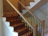 Small Decorative Spindles Stair Railings with Black Wrought Iron Balusters and Oak Boxed Type