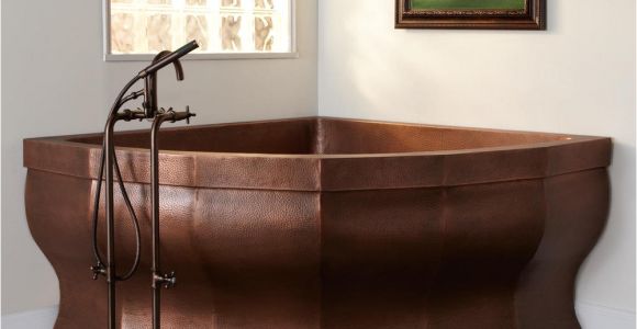 Soaking Corner Bathtubs 85" Rashid Corner Double Wall Copper soaking Tub