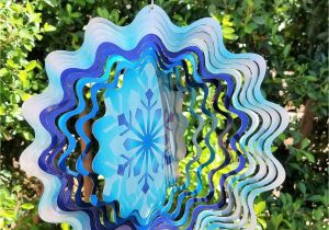 Spinning Metal Garden Art Snowflake Silver Blue Garden Wind Spinner Metal Yard Art and