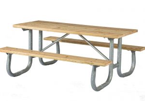Sturdy Camping Table and Chairs 8 Ft Wooden Picnic Table with Heavy Duty Welded Galvanized Steel