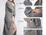 Tall Womens Floor Length Robes Hooded Herringbone Women S Grey Color soft Spa Bathrobe with Cream