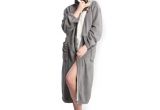 Tall Womens Floor Length Robes Hooded Herringbone Women S Grey Color soft Spa Bathrobe with Cream