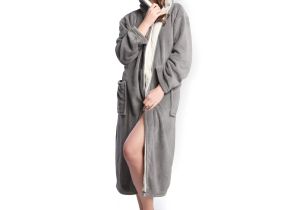 Tall Womens Robes Floor Length Hooded Herringbone Women S Grey Color soft Spa Bathrobe with Cream