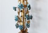 Tea Light Urns Italian tole Aqua Porcelain Carnations Urn Gilt Lamp Altered Art