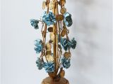Tea Light Urns Italian tole Aqua Porcelain Carnations Urn Gilt Lamp Altered Art