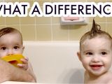 Twin Baby Bathtub then and now Twin Baby Girls Bath Time 10 Months Apart