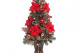 Twinkle Light Christmas Tree Red Poinsettia and Twig Artificial Christmas Porch Tree with 50