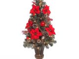 Twinkle Light Christmas Tree Red Poinsettia and Twig Artificial Christmas Porch Tree with 50