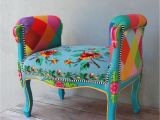 Velvet Purple Vanity Chair Rainbow Bench Bohemian Vanity Chair Embroidered Flower Power Vanity