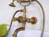 Vintage Bathtub Hardware Carved Vintage Antique Brass Double Handles Wall Mounted