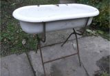 Vintage Bathtub with Stand Planter Antique Authentic Porcelain Enamel Baby Bath Baby Tub
