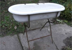 Vintage Bathtub with Stand Planter Antique Authentic Porcelain Enamel Baby Bath Baby Tub