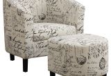 White Accent Chair with Ottoman F White Fabric Accent Chair with Ottoman with Script Pattern