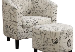 White Accent Chair with Ottoman F White Fabric Accent Chair with Ottoman with Script Pattern