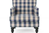 White Accent Chair with Studs Noble House Harrison Blue Checkerboard Fabric Club Chair