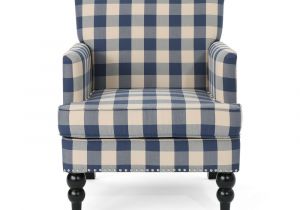 White Accent Chair with Studs Noble House Harrison Blue Checkerboard Fabric Club Chair