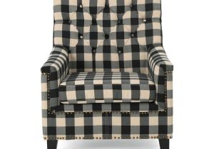 White Accent Chair with Studs Noble House Jaclyn Tufted Black Checkerboard Fabric Club