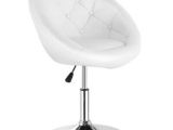 White Leather Swivel Accent Chair 1pc Adjustable Modern Swivel Round Tufted Back Accent