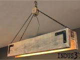 Wireless Overhead Light Rectangular Industrial Suspension Made From Reclaimed Wood with