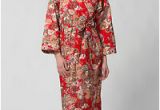 Women's Printed Bathrobes Women S Long Printed Red Cotton Robe with Kimono Collar
