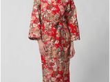 Women's Printed Bathrobes Women S Long Printed Red Cotton Robe with Kimono Collar