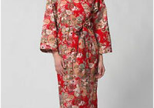 Women's Printed Bathrobes Women S Long Printed Red Cotton Robe with Kimono Collar