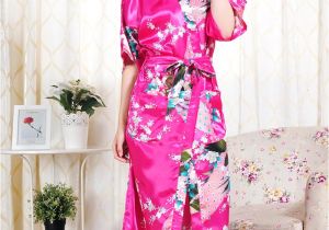 Women's Robes and Bathrobes 2019 Women S Kimono Robe Peacock and Blossoms Silk