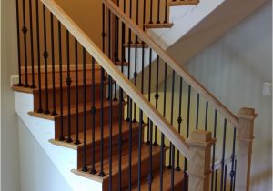 Wooden Decorative Spindles Stair Railings with Black Wrought Iron Balusters and Oak Boxed Type
