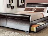 Wooden Ottoman Bed Sleigh Styled Leather Bed Enriches Your Room Looks with Chicness