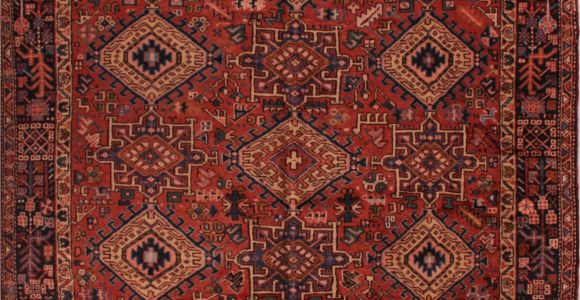 Wool oriental Rugs 9×12 Persian Gharadjeh Red Rectangle 9×12 Ft Wool Carpet 16769