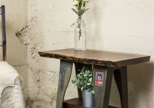 Wrought Iron End Tables Living Room Industrial End Table Made with Live Edge Walnut and Vintage Cast