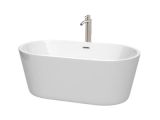 Wyndham Collection Juno White Acrylic Oval Freestanding Bathtub with Center Drain Wyndham Collection Carissa 60 In White with Brushed Nickel