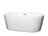 Wyndham Collection Juno White Acrylic Oval Freestanding Bathtub with Center Drain Wyndham Collection Mermaid 60 In White with Brushed Nickel