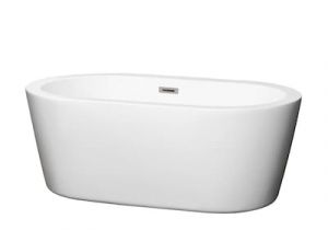 Wyndham Collection Juno White Acrylic Oval Freestanding Bathtub with Center Drain Wyndham Collection Mermaid 60 In White with Brushed Nickel